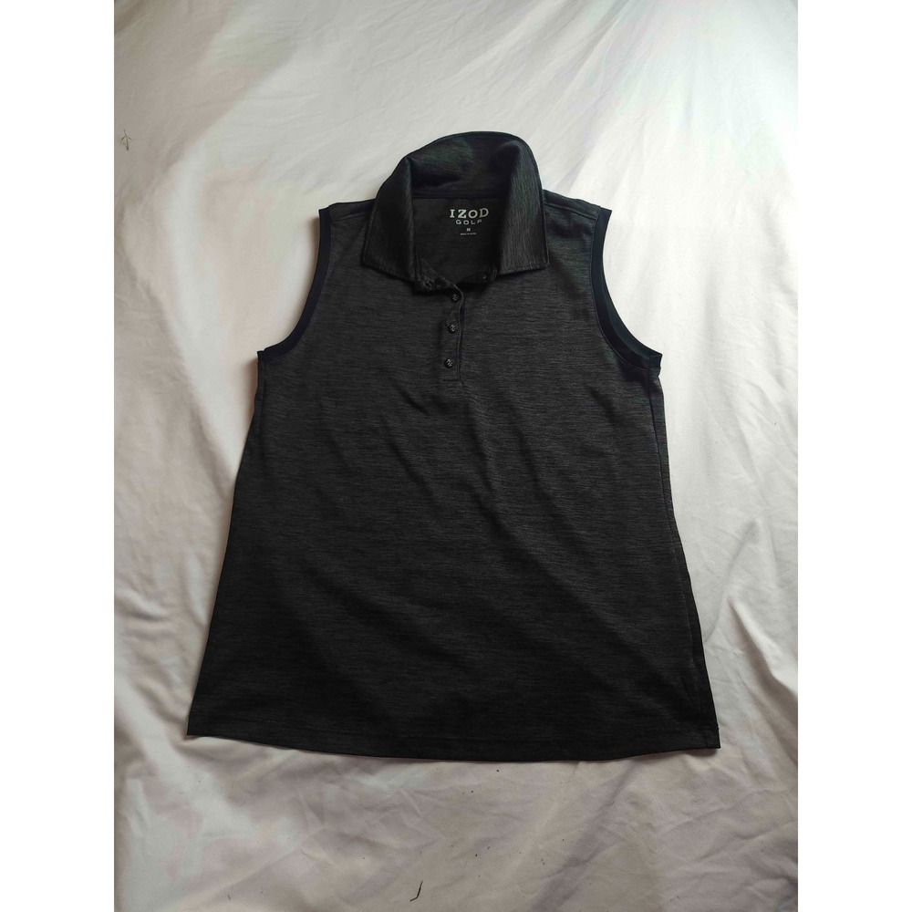 IZOD Golf Polo Shirt Women Medium Gray Sleeveless Outdoor Athleisure Snap Button